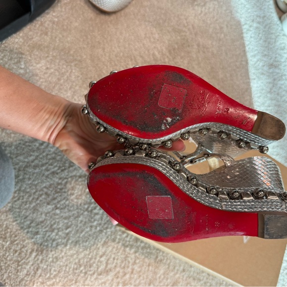 Christian Louboutin Metallic snakeskin Studded Wedge Sandals - Picture 6 of 6